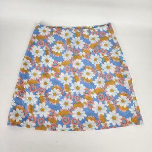 Shein Floral Daisy Split Hem Zipper Mini Skirt XS Fairy Y2K Spring Pink Blue